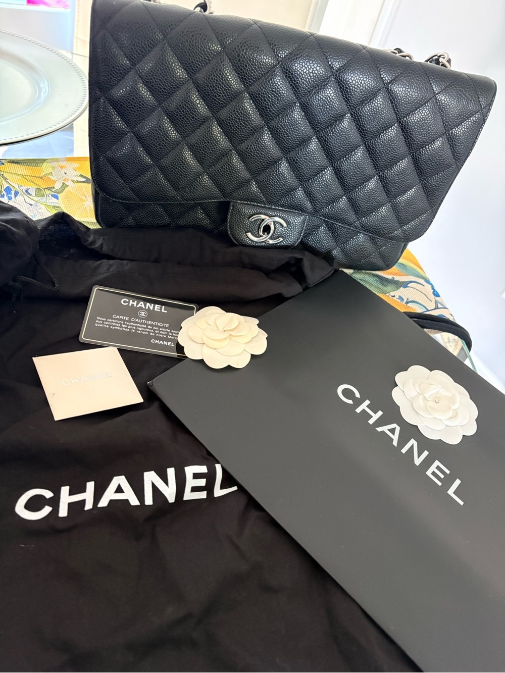 CHANEL Medium Black Quilted Caviar Leather Shoulder Bag- Serial Card included!!!